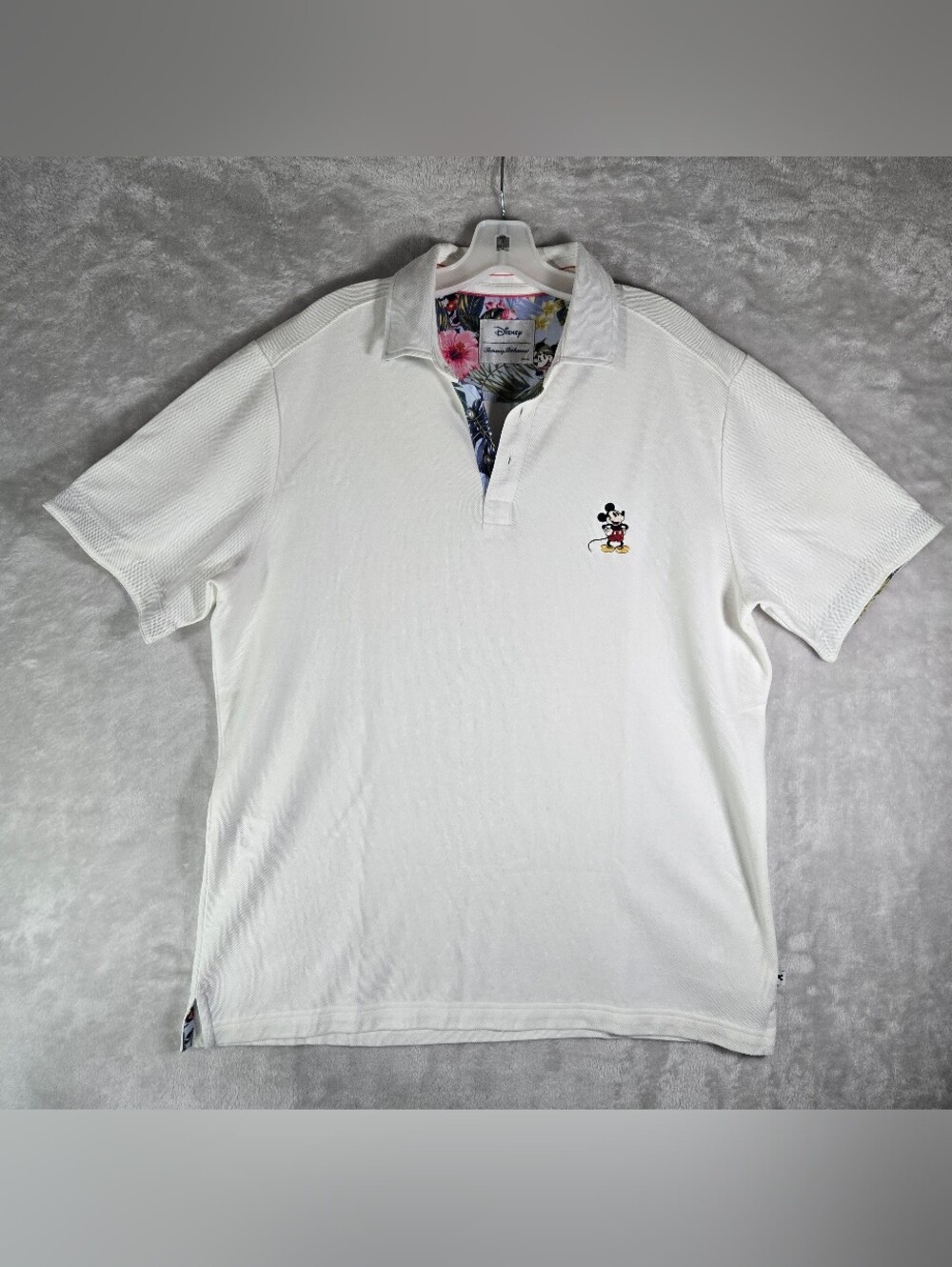 Tommy Bahama Disney Mickey Mouse Polo Shirt Mens Medium M White Tropical Floral